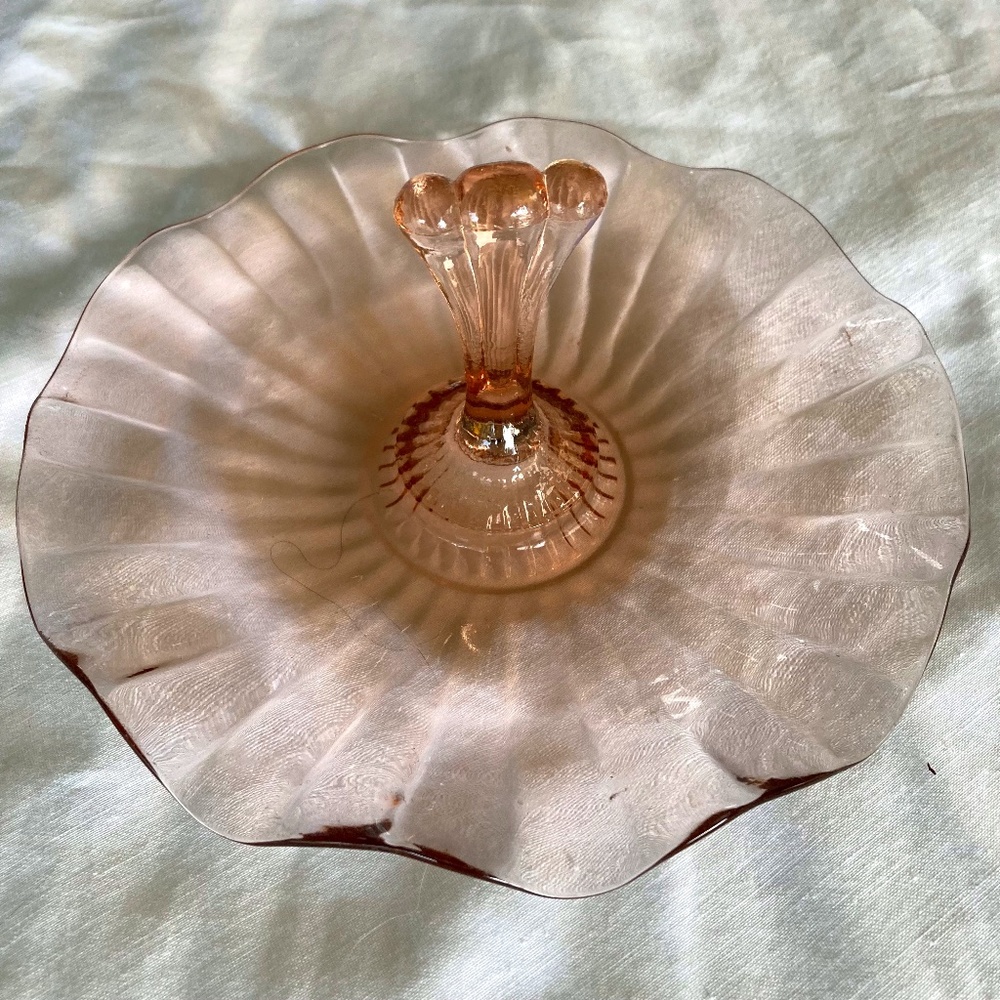 Vintage Anchor Hocking Pink Depression Glass Handled Candy Dish